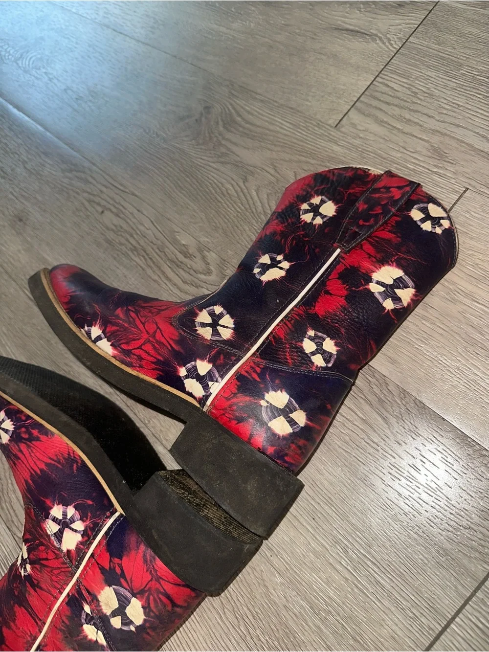 Cimarron Red Navy Leather Tie-Dye Roper Cowboy Boots Y 4.5